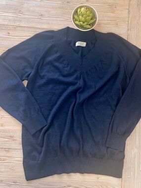 Falconeri 100% Cashmere Sweater Navy Lightweight Knit Size L Italian Classic
